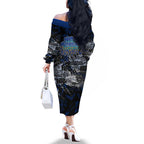 North Melbourne Kangaroos Family Matching Off The Shoulder Long Sleeve Dress and Hawaiian Shirt Urban Graffiti Street Art - Bold Abstract Spray Paint
