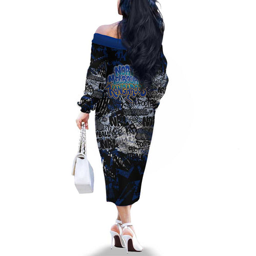 North Melbourne Kangaroos Family Matching Off The Shoulder Long Sleeve Dress and Hawaiian Shirt Urban Graffiti Street Art - Bold Abstract Spray Paint