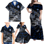 North Melbourne Kangaroos Family Matching Off Shoulder Maxi Dress and Hawaiian Shirt Urban Graffiti Street Art - Bold Abstract Spray Paint