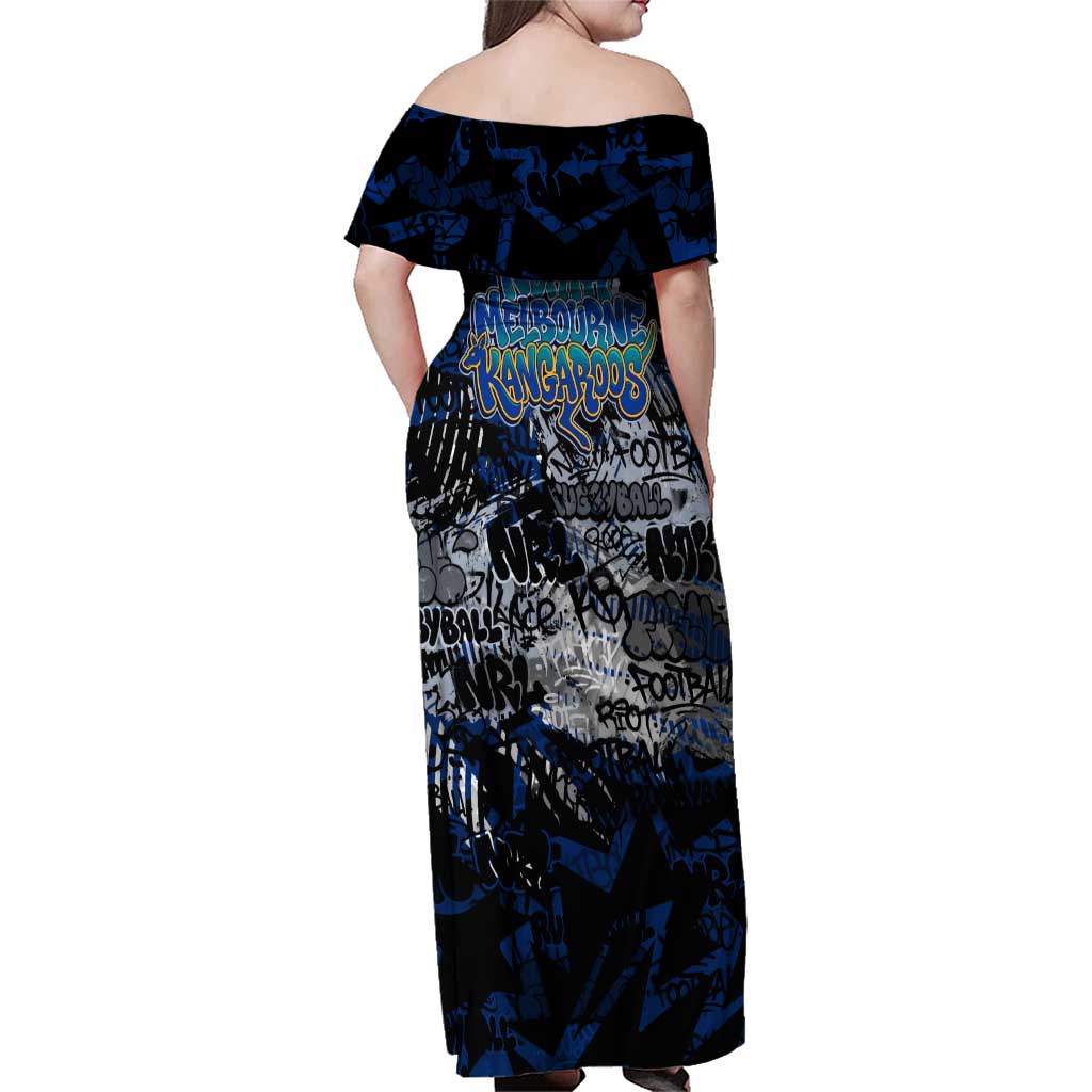 North Melbourne Kangaroos Family Matching Off Shoulder Maxi Dress and Hawaiian Shirt Urban Graffiti Street Art - Bold Abstract Spray Paint