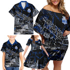 North Melbourne Kangaroos Family Matching Off Shoulder Short Dress and Hawaiian Shirt Urban Graffiti Street Art - Bold Abstract Spray Paint
