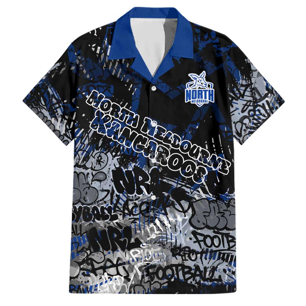 North Melbourne Kangaroos Family Matching Off Shoulder Short Dress and Hawaiian Shirt Urban Graffiti Street Art - Bold Abstract Spray Paint