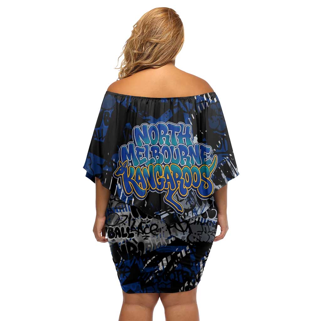 North Melbourne Kangaroos Family Matching Off Shoulder Short Dress and Hawaiian Shirt Urban Graffiti Street Art - Bold Abstract Spray Paint