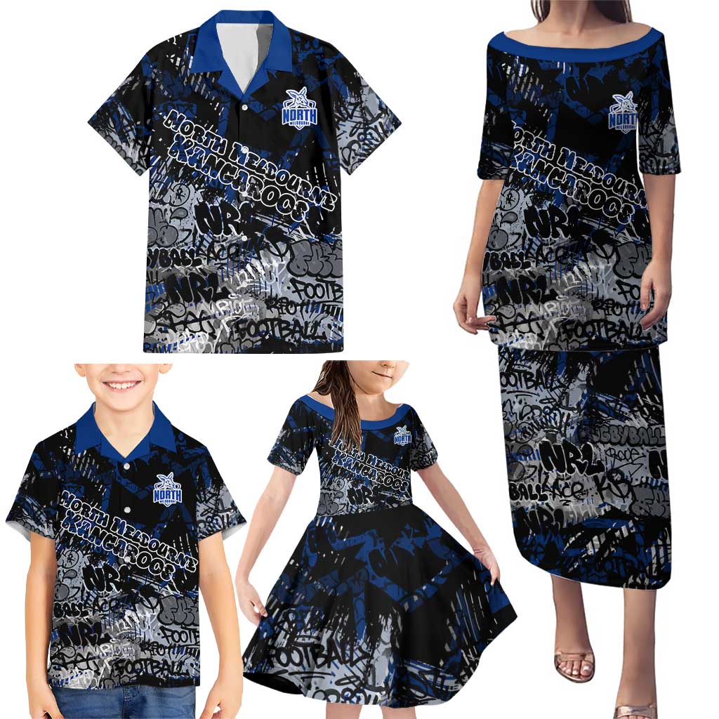 North Melbourne Kangaroos Family Matching Puletasi and Hawaiian Shirt Urban Graffiti Street Art - Bold Abstract Spray Paint