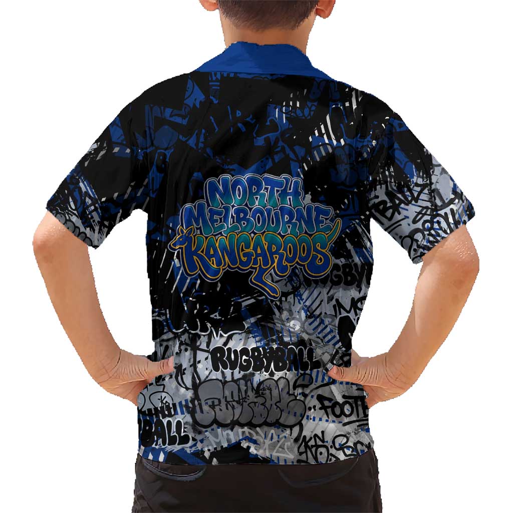 North Melbourne Kangaroos Family Matching Short Sleeve Bodycon Dress and Hawaiian Shirt Urban Graffiti Street Art - Bold Abstract Spray Paint