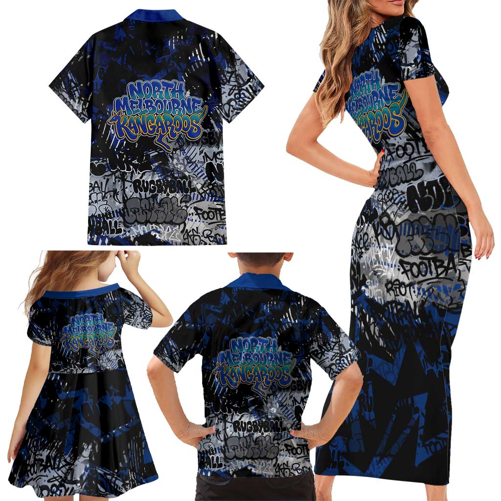 North Melbourne Kangaroos Family Matching Short Sleeve Bodycon Dress and Hawaiian Shirt Urban Graffiti Street Art - Bold Abstract Spray Paint