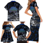 North Melbourne Kangaroos Family Matching Short Sleeve Bodycon Dress and Hawaiian Shirt Urban Graffiti Street Art - Bold Abstract Spray Paint