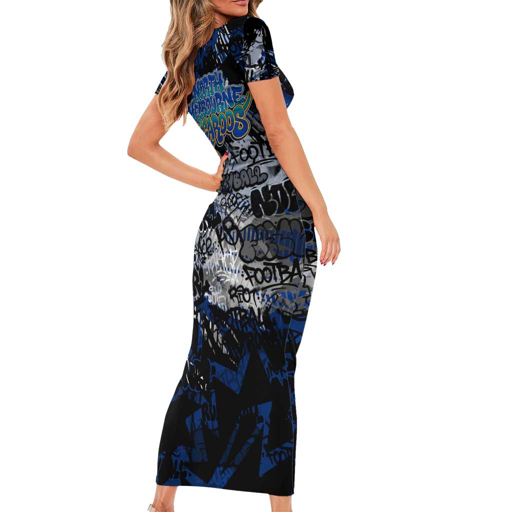North Melbourne Kangaroos Family Matching Short Sleeve Bodycon Dress and Hawaiian Shirt Urban Graffiti Street Art - Bold Abstract Spray Paint