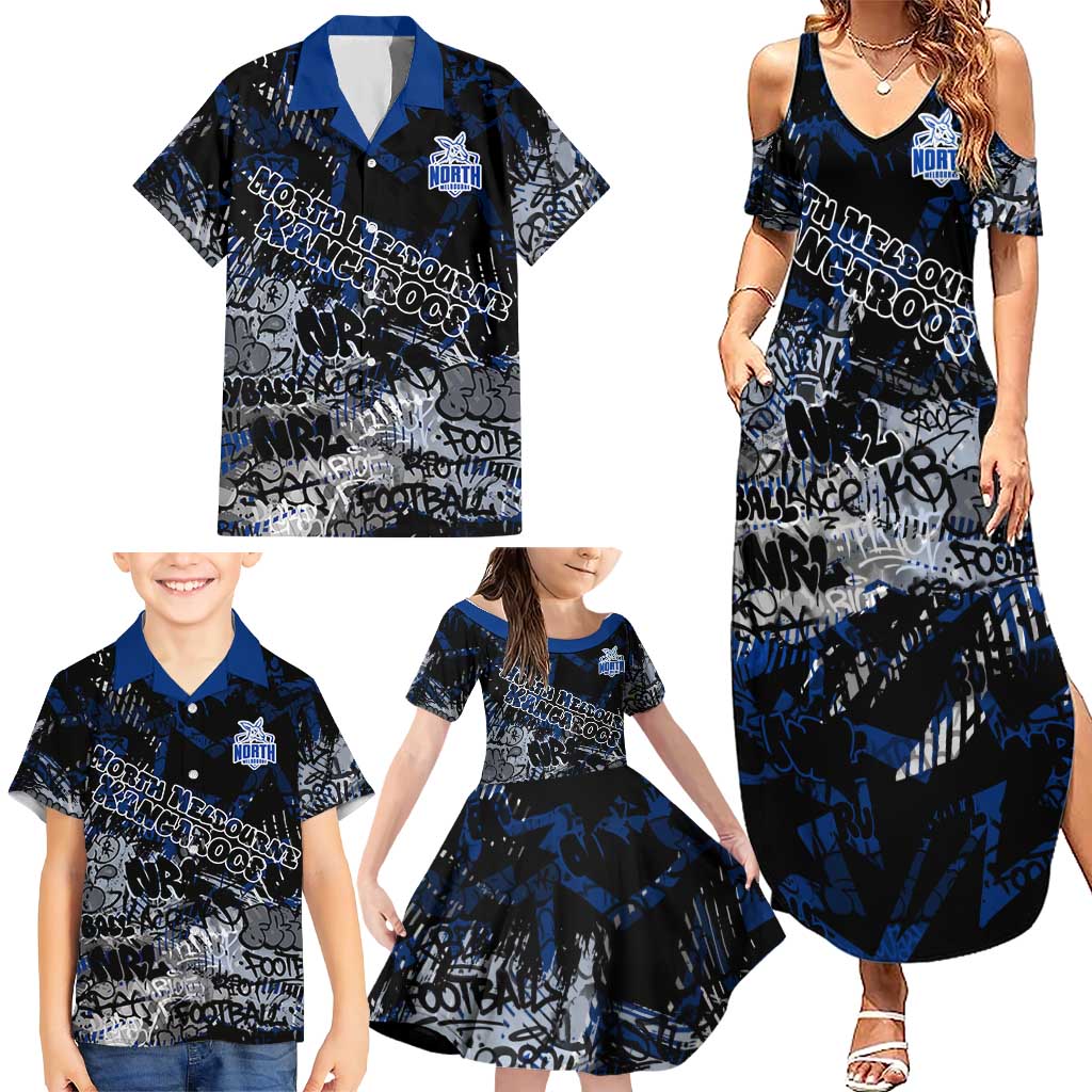 North Melbourne Kangaroos Family Matching Summer Maxi Dress and Hawaiian Shirt Urban Graffiti Street Art - Bold Abstract Spray Paint