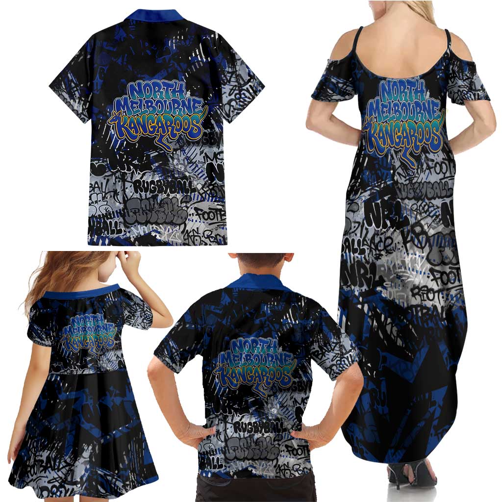 North Melbourne Kangaroos Family Matching Summer Maxi Dress and Hawaiian Shirt Urban Graffiti Street Art - Bold Abstract Spray Paint