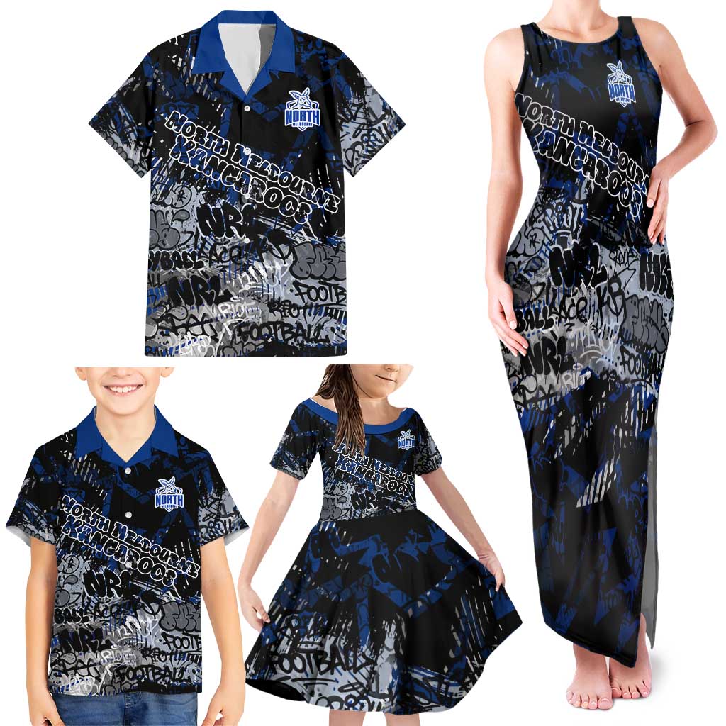 North Melbourne Kangaroos Family Matching Tank Maxi Dress and Hawaiian Shirt Urban Graffiti Street Art - Bold Abstract Spray Paint