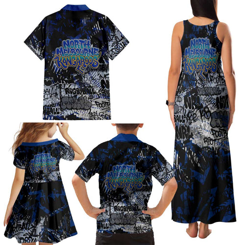North Melbourne Kangaroos Family Matching Tank Maxi Dress and Hawaiian Shirt Urban Graffiti Street Art - Bold Abstract Spray Paint