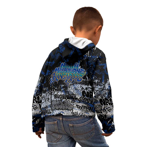 North Melbourne Kangaroos Kid Hoodie Urban Graffiti Street Art - Bold Abstract Spray Paint