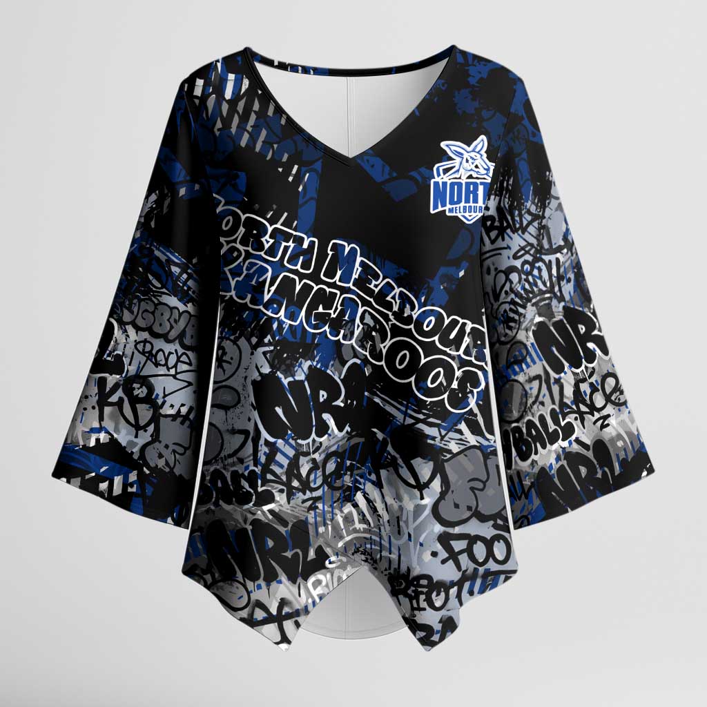 North Melbourne Kangaroos Kimono Sleeve Blouse Urban Graffiti Street Art - Bold Abstract Spray Paint