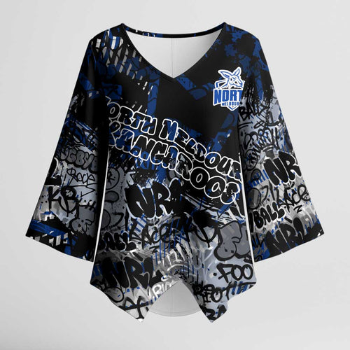 North Melbourne Kangaroos Kimono Sleeve Blouse Urban Graffiti Street Art - Bold Abstract Spray Paint