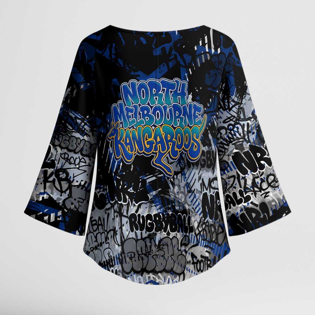 North Melbourne Kangaroos Kimono Sleeve Blouse Urban Graffiti Street Art - Bold Abstract Spray Paint