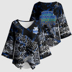 North Melbourne Kangaroos Kimono Sleeve Blouse Urban Graffiti Street Art - Bold Abstract Spray Paint