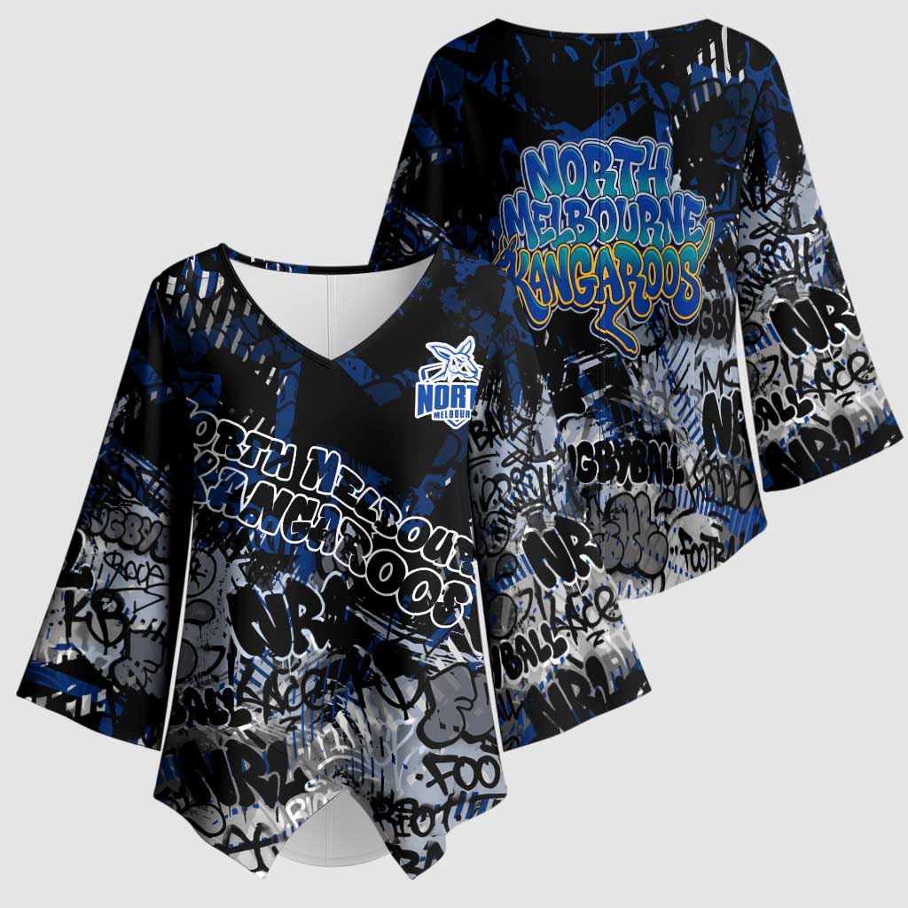 North Melbourne Kangaroos Kimono Sleeve Blouse Urban Graffiti Street Art - Bold Abstract Spray Paint