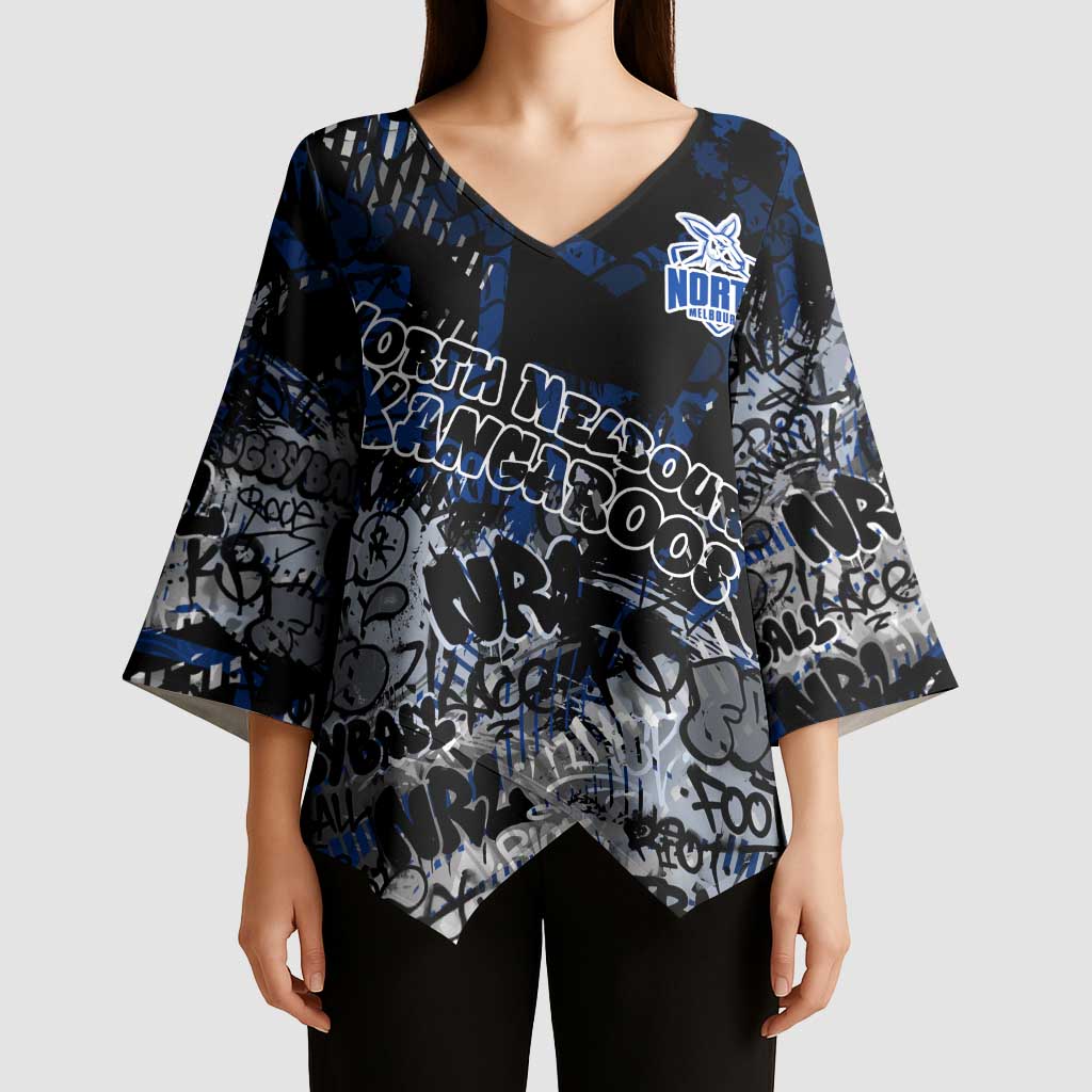 North Melbourne Kangaroos Kimono Sleeve Blouse Urban Graffiti Street Art - Bold Abstract Spray Paint