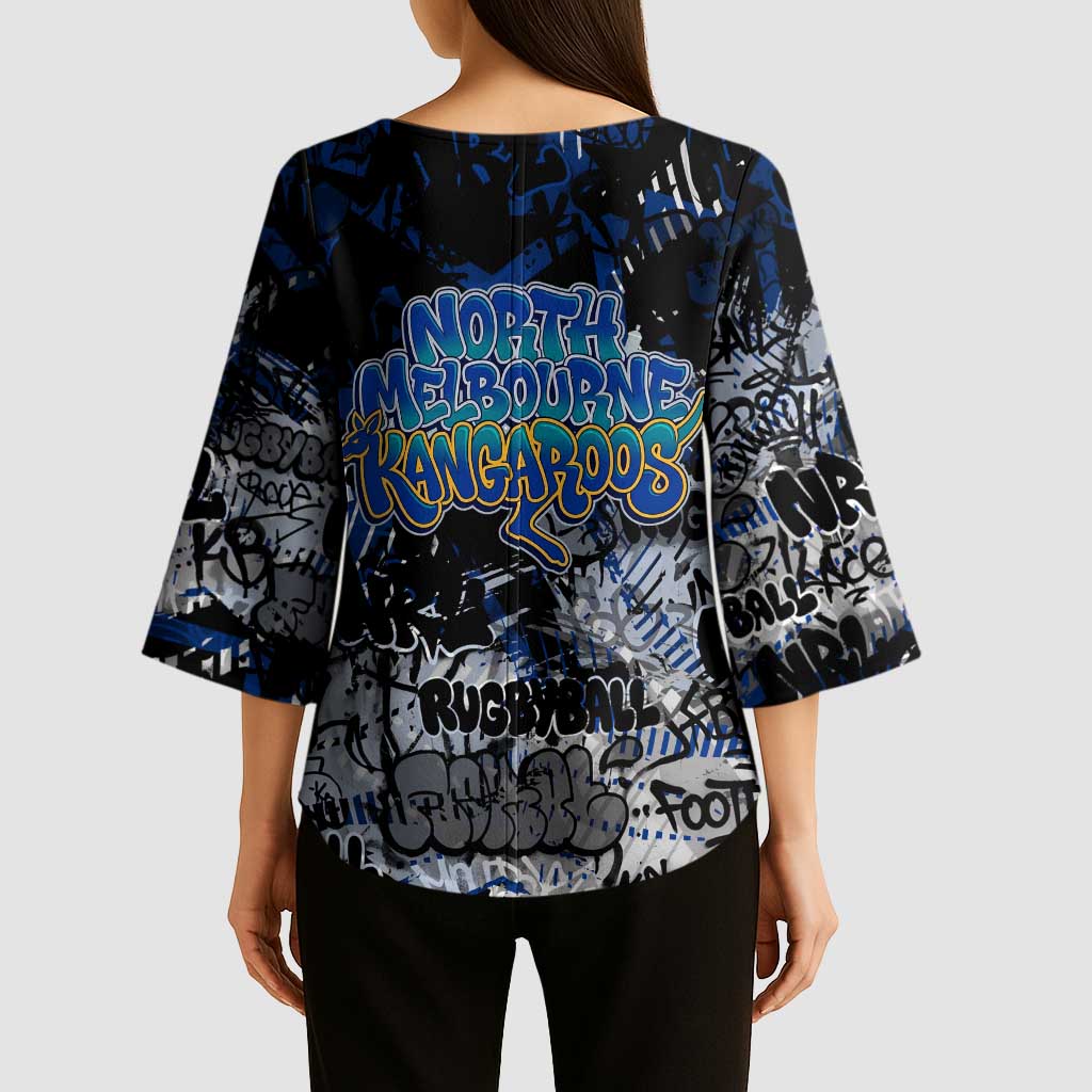 North Melbourne Kangaroos Kimono Sleeve Blouse Urban Graffiti Street Art - Bold Abstract Spray Paint