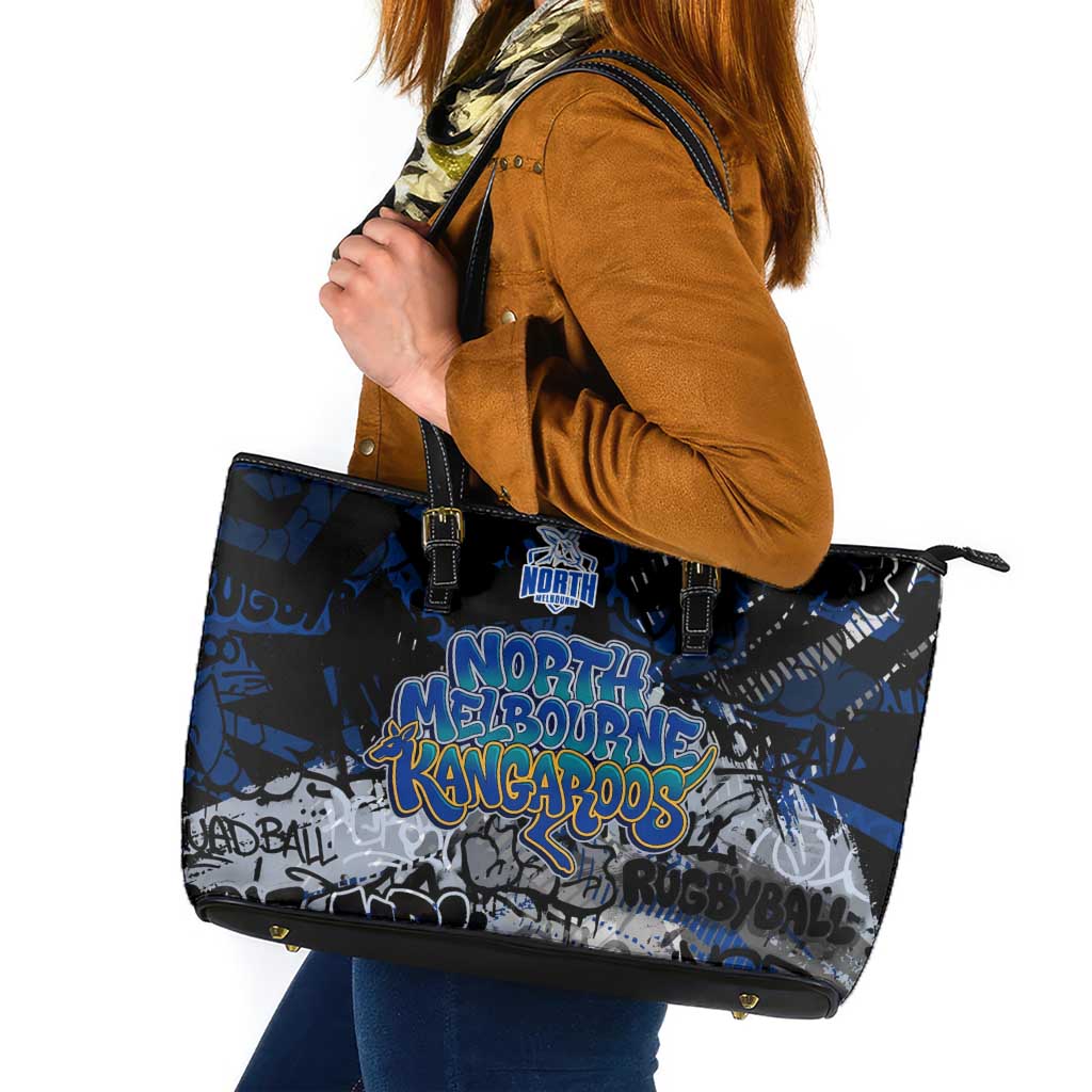 North Melbourne Kangaroos Leather Tote Bag Urban Graffiti Street Art - Bold Abstract Spray Paint