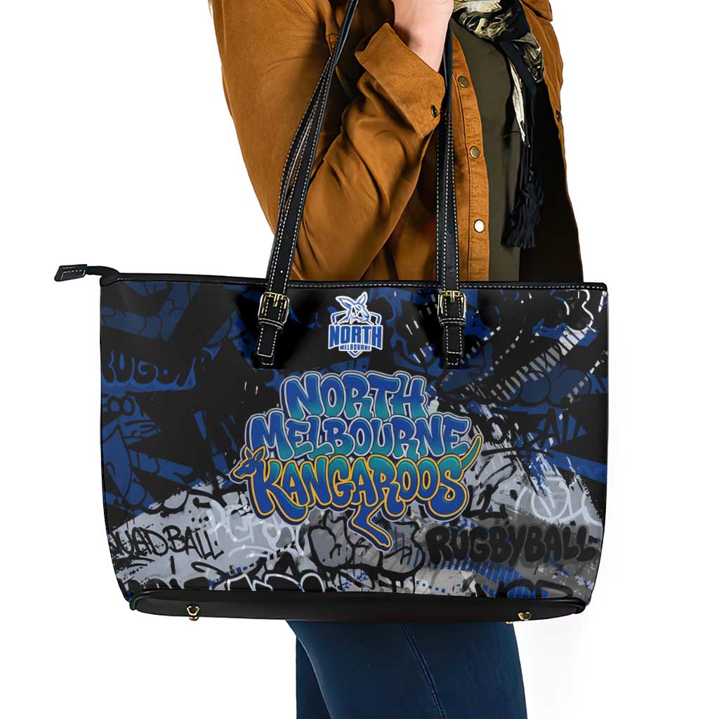 North Melbourne Kangaroos Leather Tote Bag Urban Graffiti Street Art - Bold Abstract Spray Paint