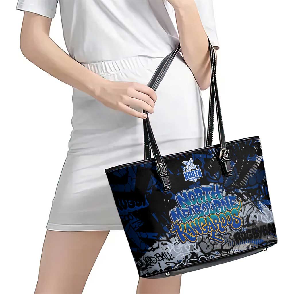 North Melbourne Kangaroos Leather Tote Bag Urban Graffiti Street Art - Bold Abstract Spray Paint