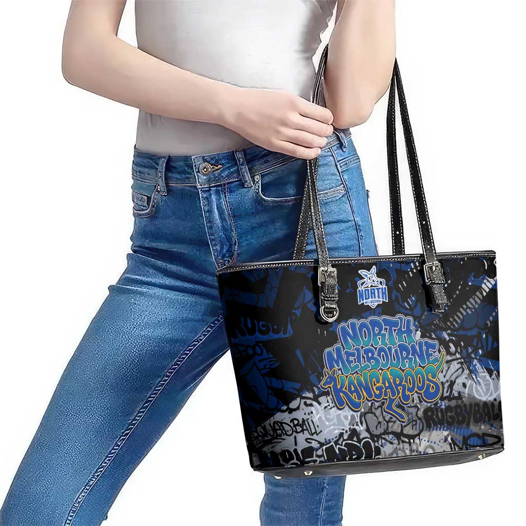 North Melbourne Kangaroos Leather Tote Bag Urban Graffiti Street Art - Bold Abstract Spray Paint