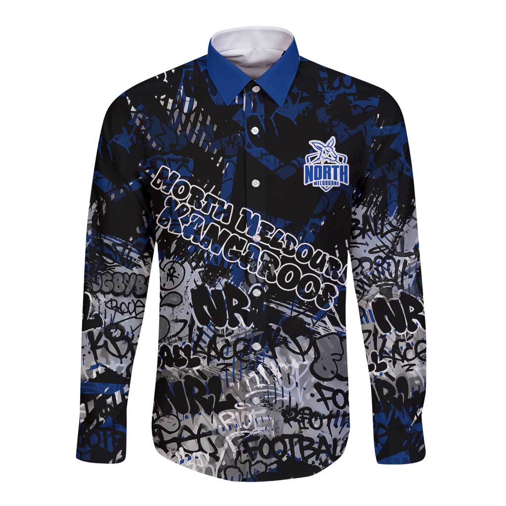 North Melbourne Kangaroos Long Sleeve Button Shirt Urban Graffiti Street Art - Bold Abstract Spray Paint