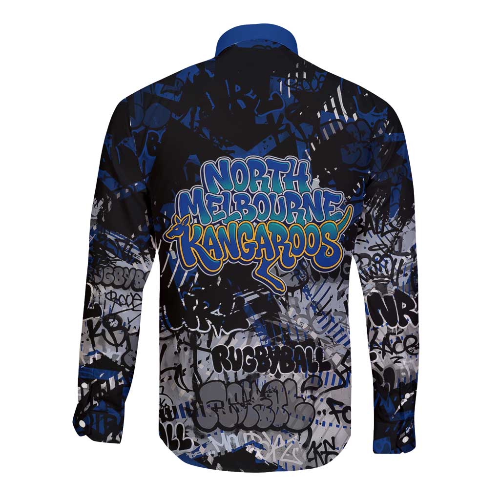 North Melbourne Kangaroos Long Sleeve Button Shirt Urban Graffiti Street Art - Bold Abstract Spray Paint