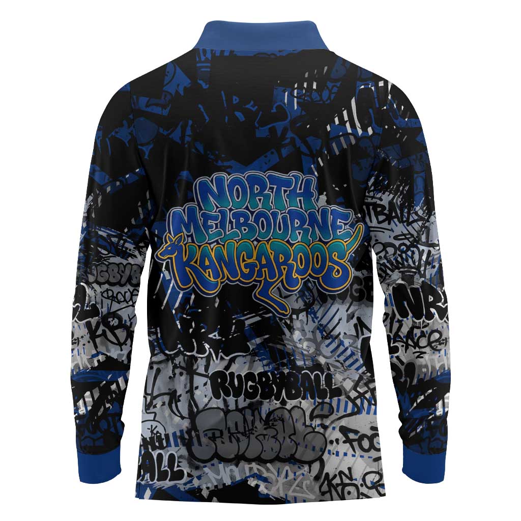 North Melbourne Kangaroos Long Sleeve Polo Shirt Urban Graffiti Street Art - Bold Abstract Spray Paint