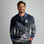 North Melbourne Kangaroos Long Sleeve Polo Shirt Urban Graffiti Street Art - Bold Abstract Spray Paint