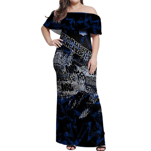 North Melbourne Kangaroos Off Shoulder Maxi Dress Urban Graffiti Street Art - Bold Abstract Spray Paint