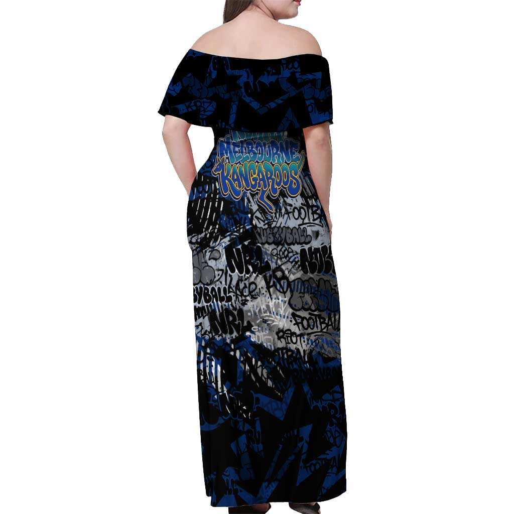 North Melbourne Kangaroos Off Shoulder Maxi Dress Urban Graffiti Street Art - Bold Abstract Spray Paint