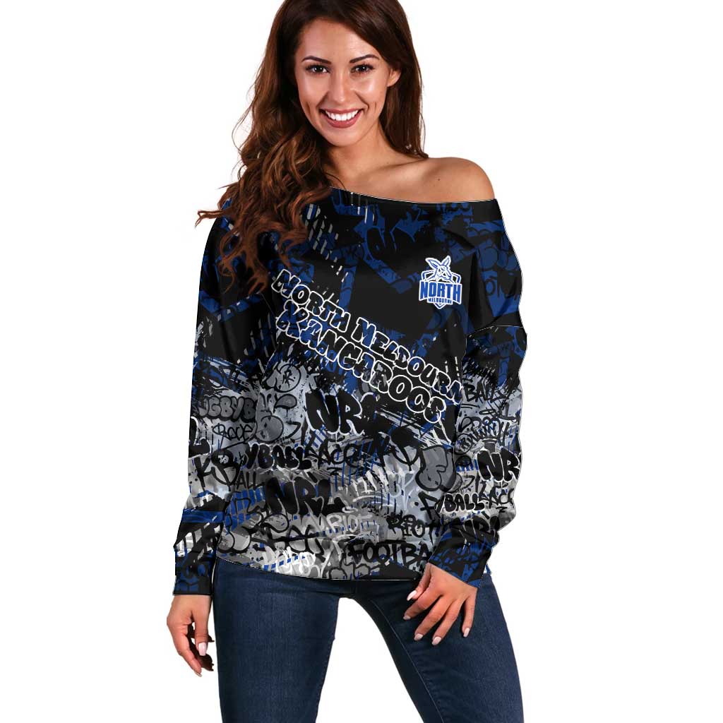 North Melbourne Kangaroos Off Shoulder Sweater Urban Graffiti Street Art - Bold Abstract Spray Paint