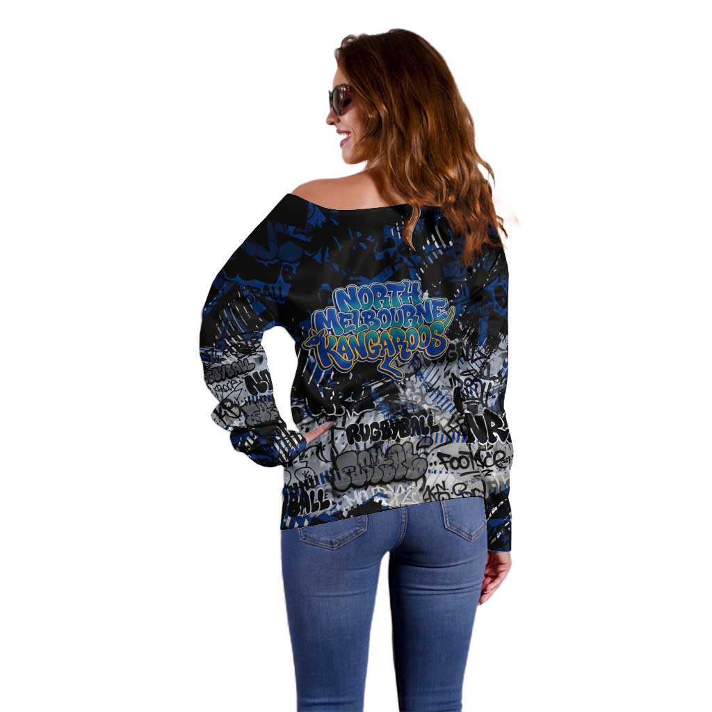 North Melbourne Kangaroos Off Shoulder Sweater Urban Graffiti Street Art - Bold Abstract Spray Paint