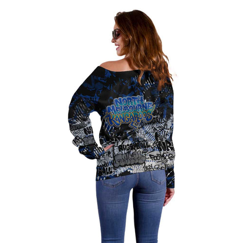 North Melbourne Kangaroos Off Shoulder Sweater Urban Graffiti Street Art - Bold Abstract Spray Paint