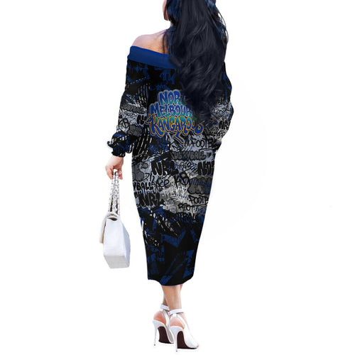 North Melbourne Kangaroos Off The Shoulder Long Sleeve Dress Urban Graffiti Street Art - Bold Abstract Spray Paint