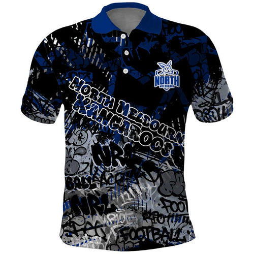 North Melbourne Kangaroos Polo Shirt Urban Graffiti Street Art - Bold Abstract Spray Paint