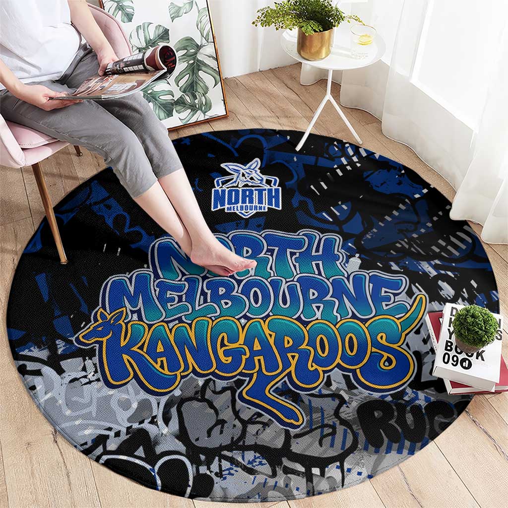 North Melbourne Kangaroos Round Carpet Urban Graffiti Street Art - Bold Abstract Spray Paint