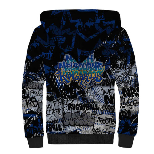 North Melbourne Kangaroos Sherpa Hoodie Urban Graffiti Street Art - Bold Abstract Spray Paint
