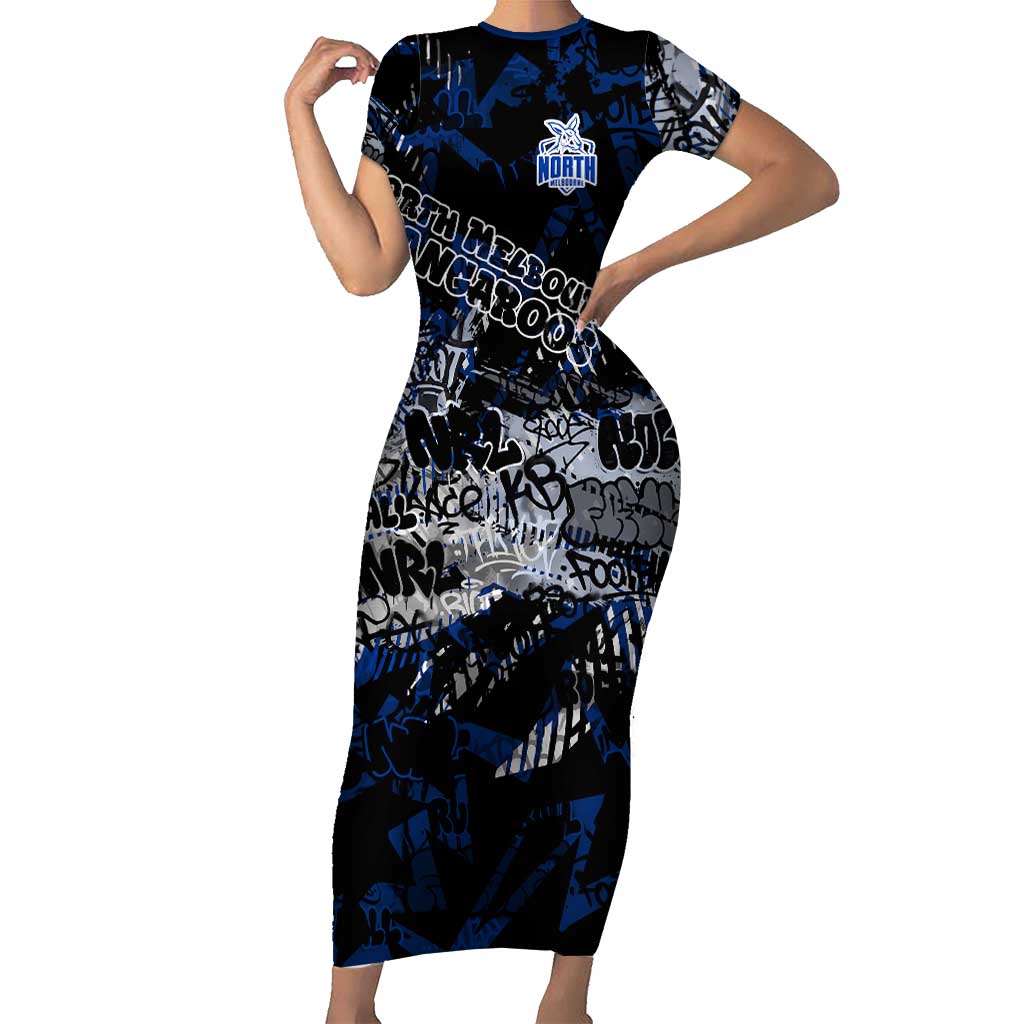 North Melbourne Kangaroos Short Sleeve Bodycon Dress Urban Graffiti Street Art - Bold Abstract Spray Paint