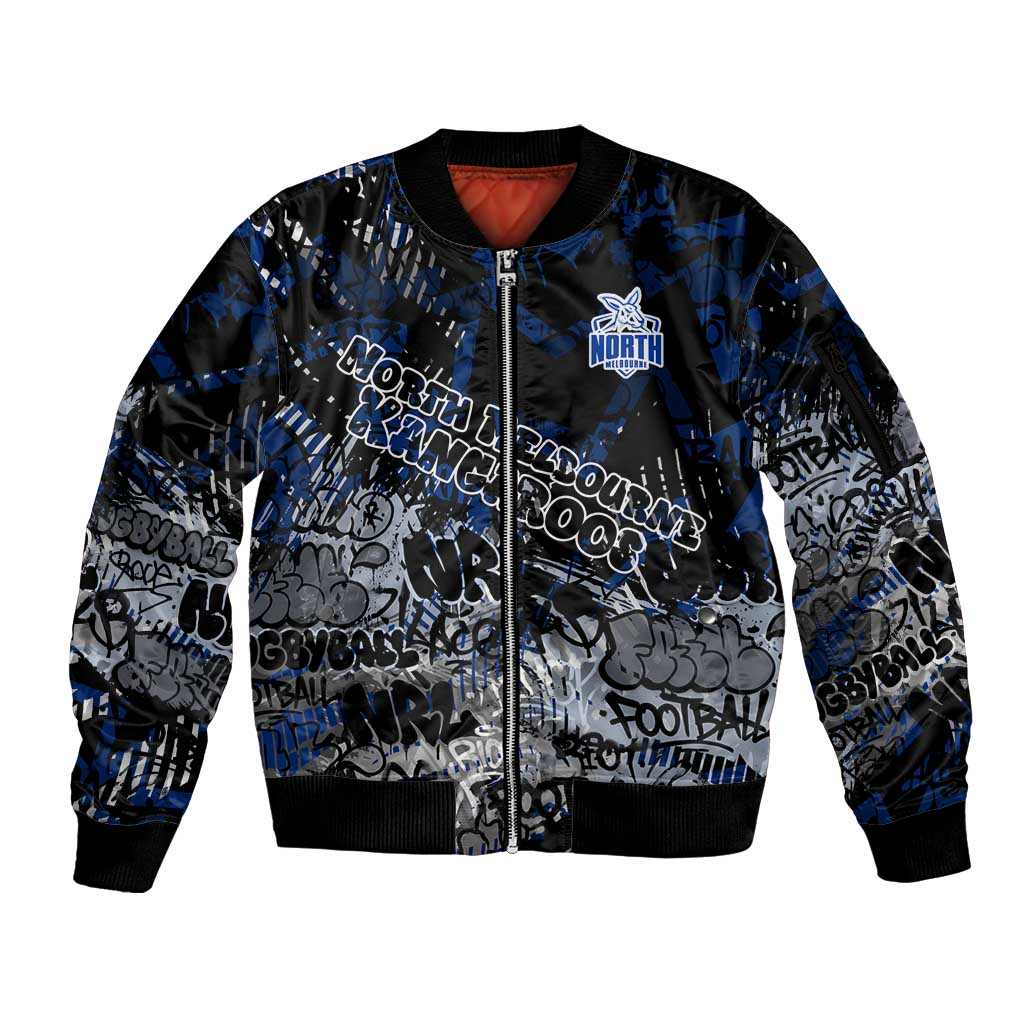 North Melbourne Kangaroos Sleeve Zip Bomber Jacket Urban Graffiti Street Art - Bold Abstract Spray Paint