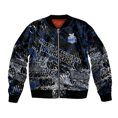 North Melbourne Kangaroos Sleeve Zip Bomber Jacket Urban Graffiti Street Art - Bold Abstract Spray Paint