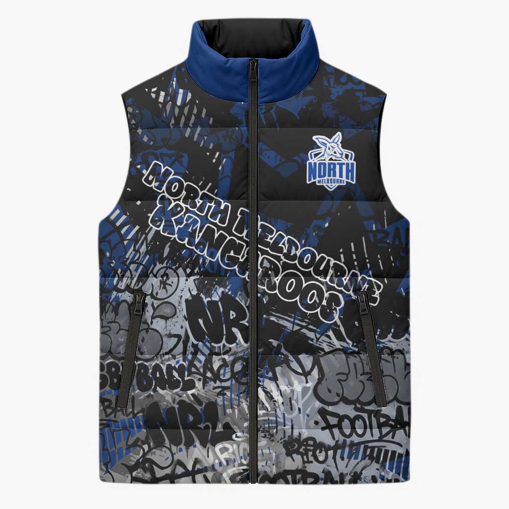 North Melbourne Kangaroos Sleeveless Puffer Jacket Urban Graffiti Street Art - Bold Abstract Spray Paint