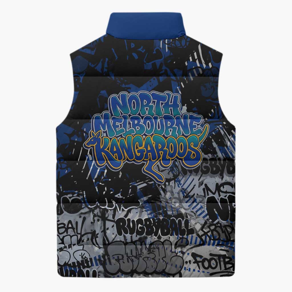 North Melbourne Kangaroos Sleeveless Puffer Jacket Urban Graffiti Street Art - Bold Abstract Spray Paint