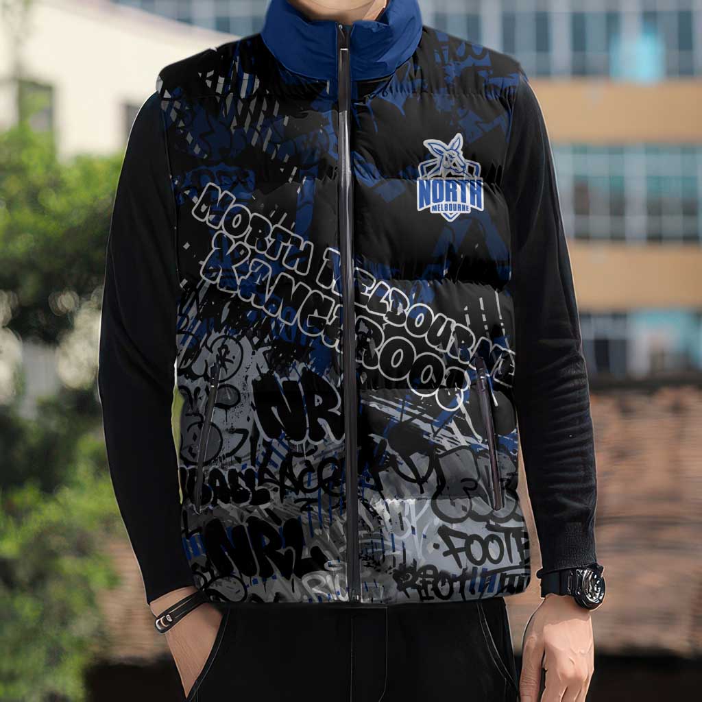 North Melbourne Kangaroos Sleeveless Puffer Jacket Urban Graffiti Street Art - Bold Abstract Spray Paint