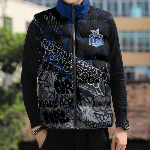 North Melbourne Kangaroos Sleeveless Puffer Jacket Urban Graffiti Street Art - Bold Abstract Spray Paint