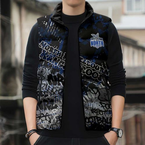 North Melbourne Kangaroos Sleeveless Puffer Jacket Urban Graffiti Street Art - Bold Abstract Spray Paint