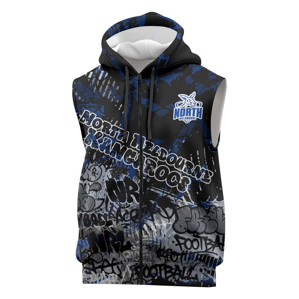 North Melbourne Kangaroos Sleeveless Zip Hoodie Urban Graffiti Street Art - Bold Abstract Spray Paint